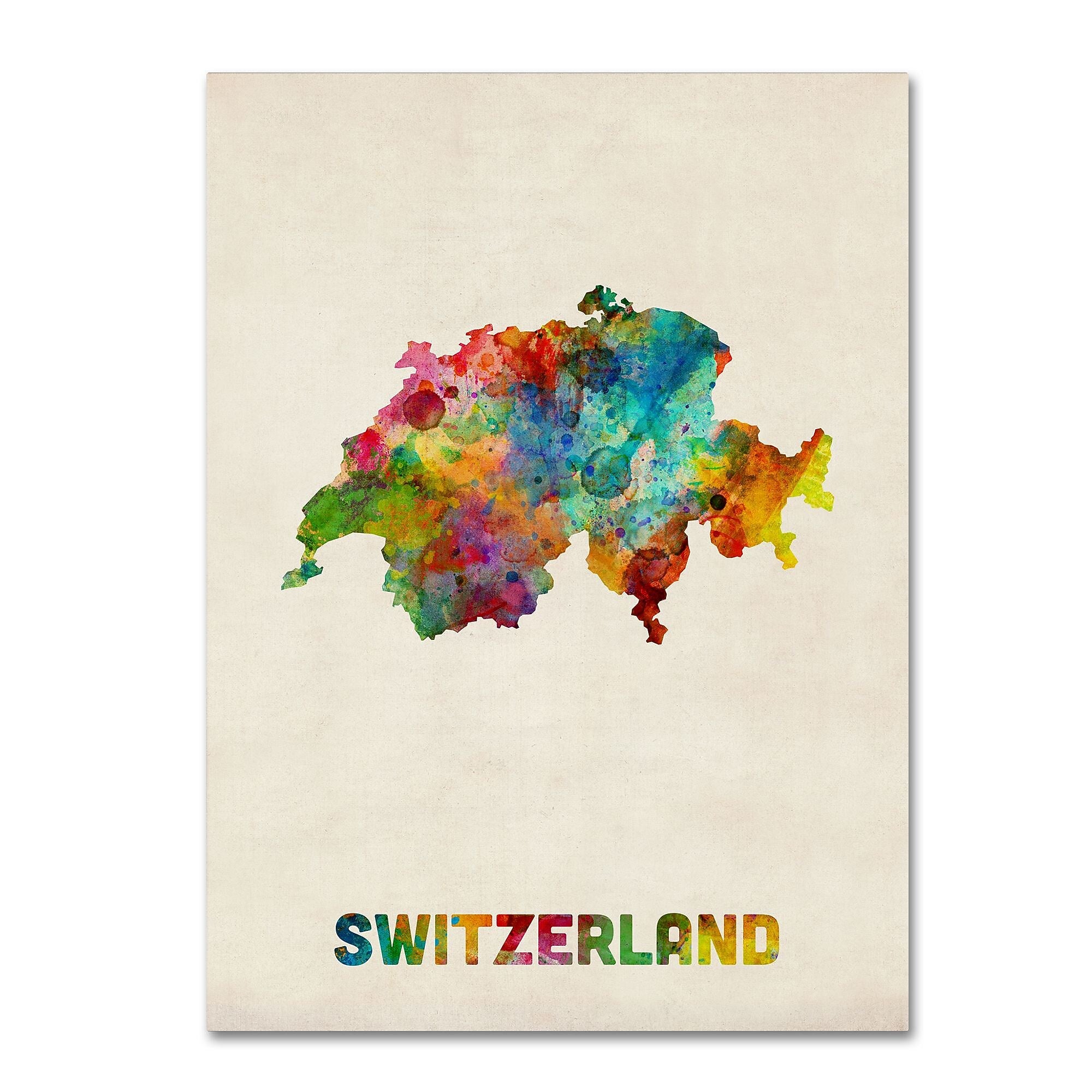 Trademark Fine Art ''Switzerland Watercolor Map'' by Michael Tompsett 35" x 47" Canvas Art (MT0520-C3547GG)
