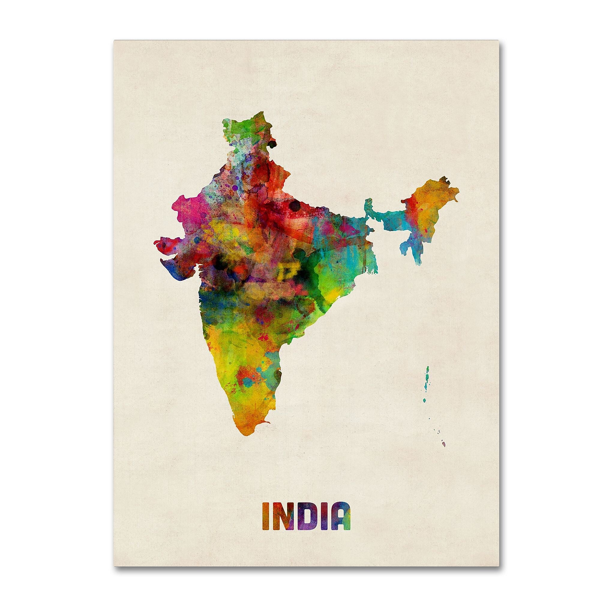 Trademark Fine Art ''India Watercolor Map'' by Michael Tompsett 35" x 47" Canvas Art (MT0522-C3547GG)