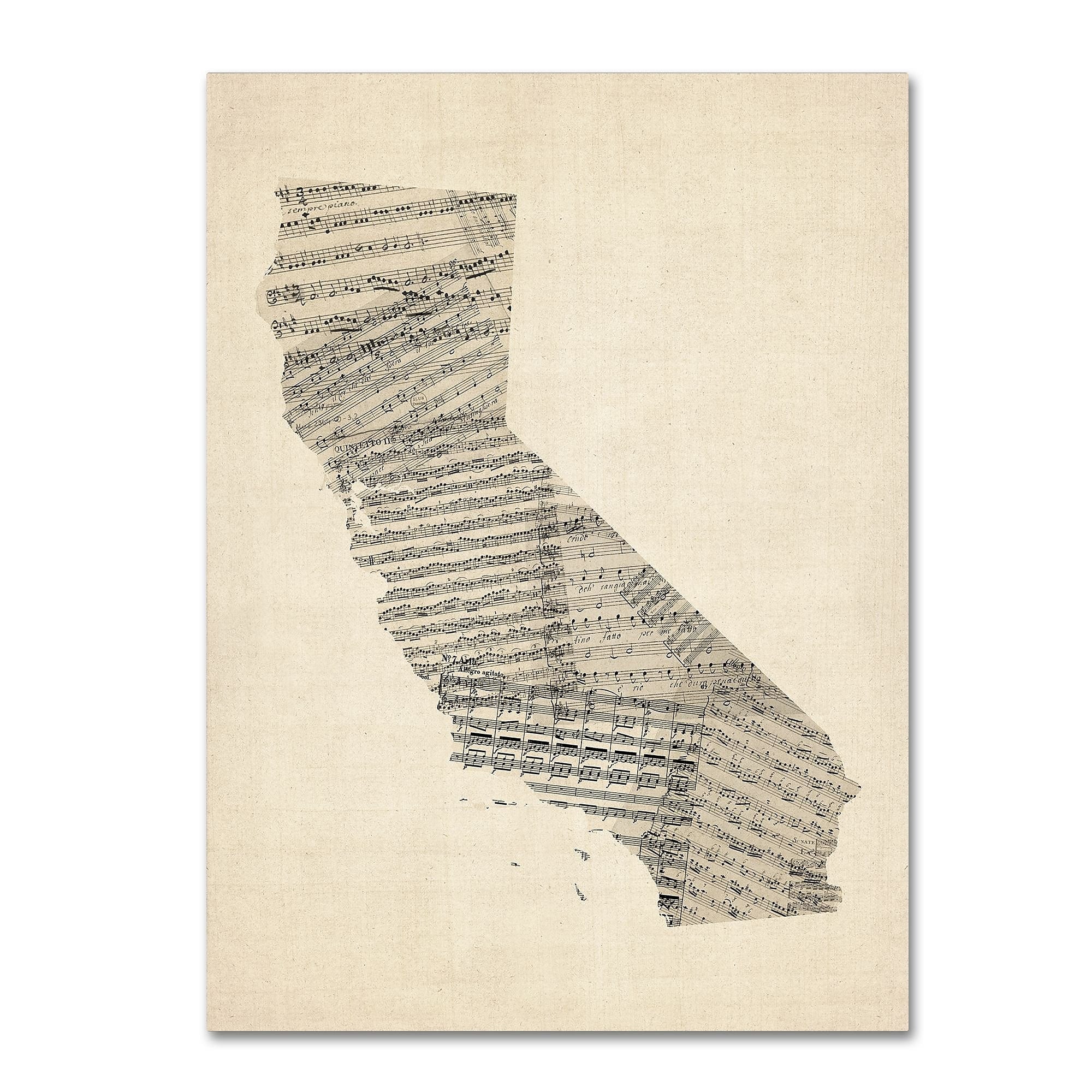 Trademark Fine Art ''Old Sheet Music Map of California'' by Michael Tompsett 35" x 47" Canvas Art (MT0527-C3547GG)