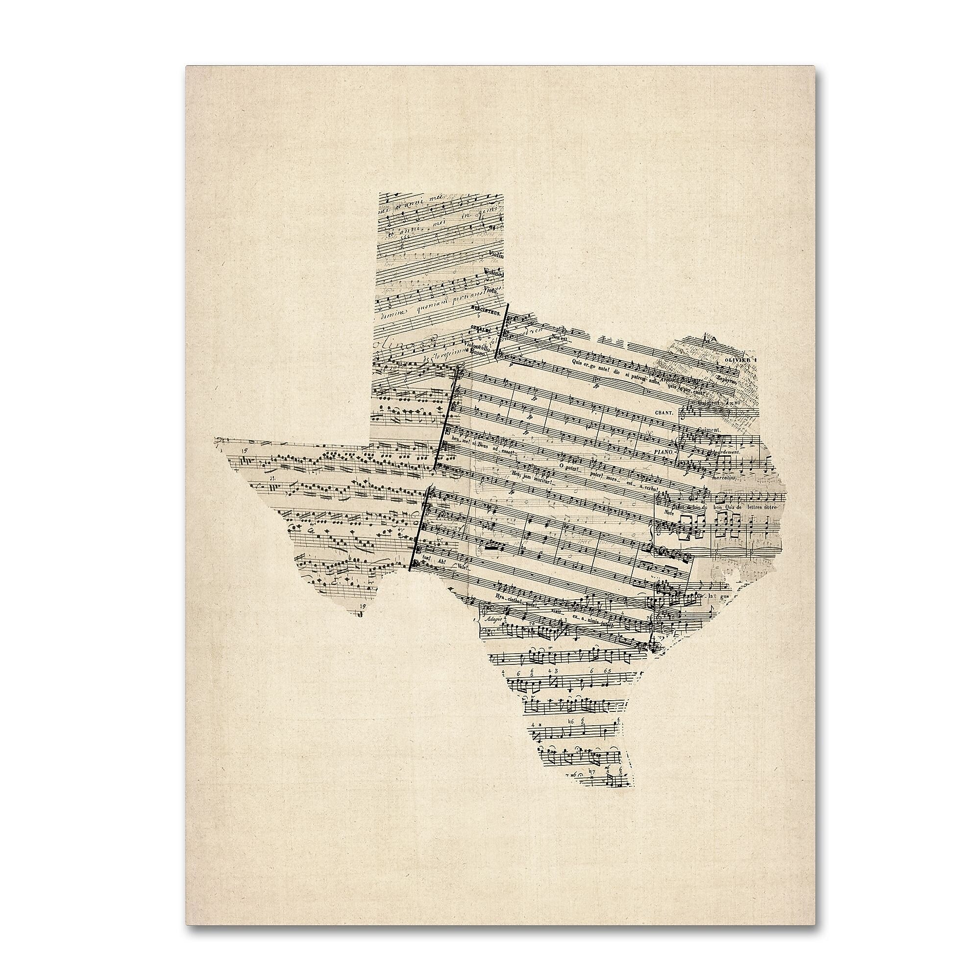 Trademark Fine Art ''Old Sheet Music Map of Texas'' by Michael Tompsett 35" x 47" Canvas Art (MT0528-C3547GG)
