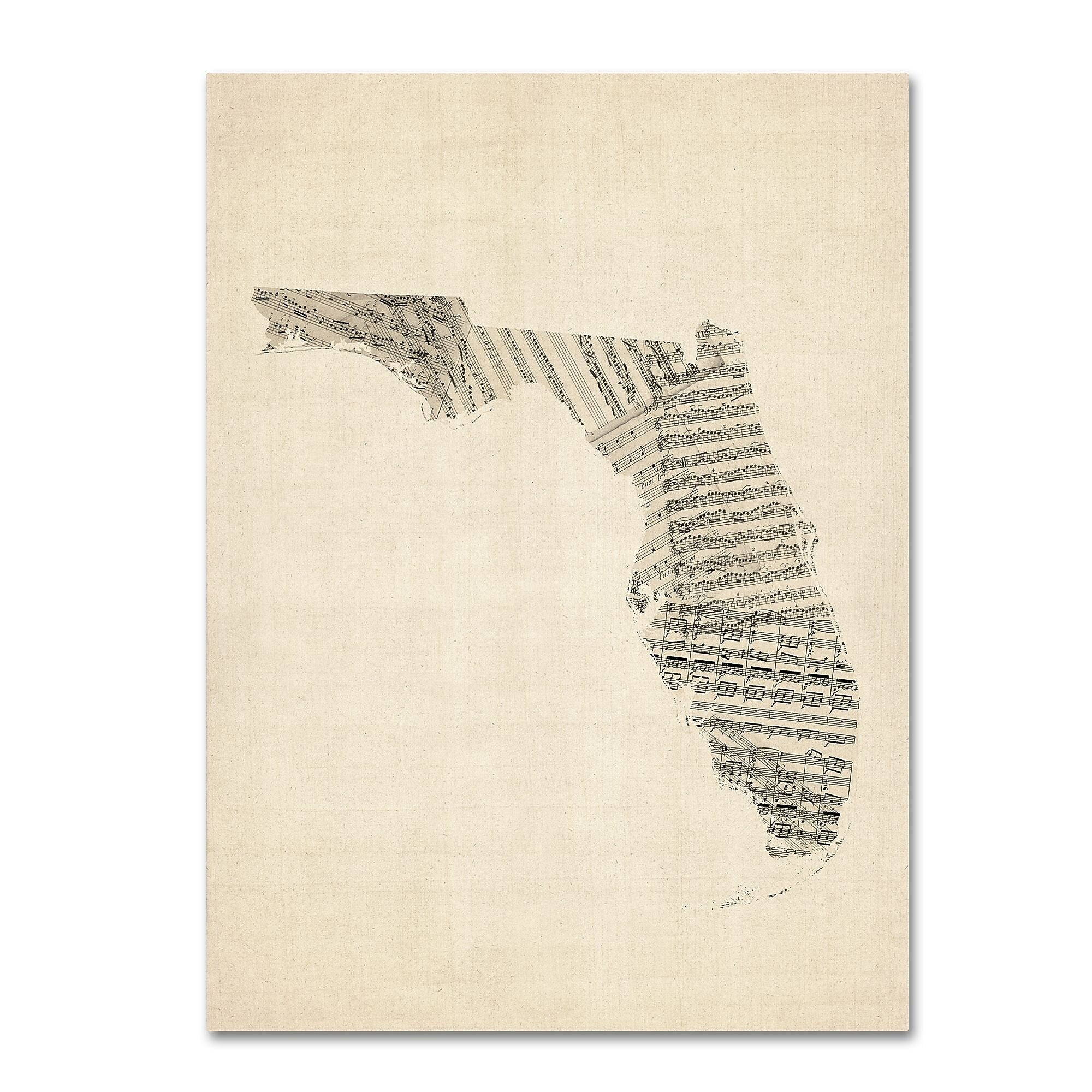 Trademark Fine Art ''Old Sheet Music Map of Florida'' by Michael Tompsett 35" x 47" Canvas Art (MT0529-C3547GG)