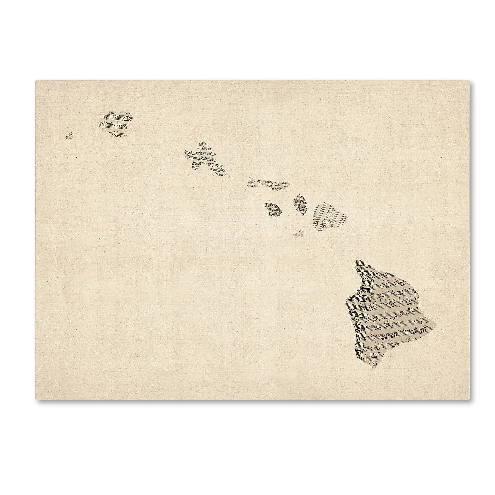 Trademark Fine Art ''Old Sheet Music Map of Hawaii'' by Michael Tompsett 35" x 47" Canvas Art (MT0536-C3547GG)