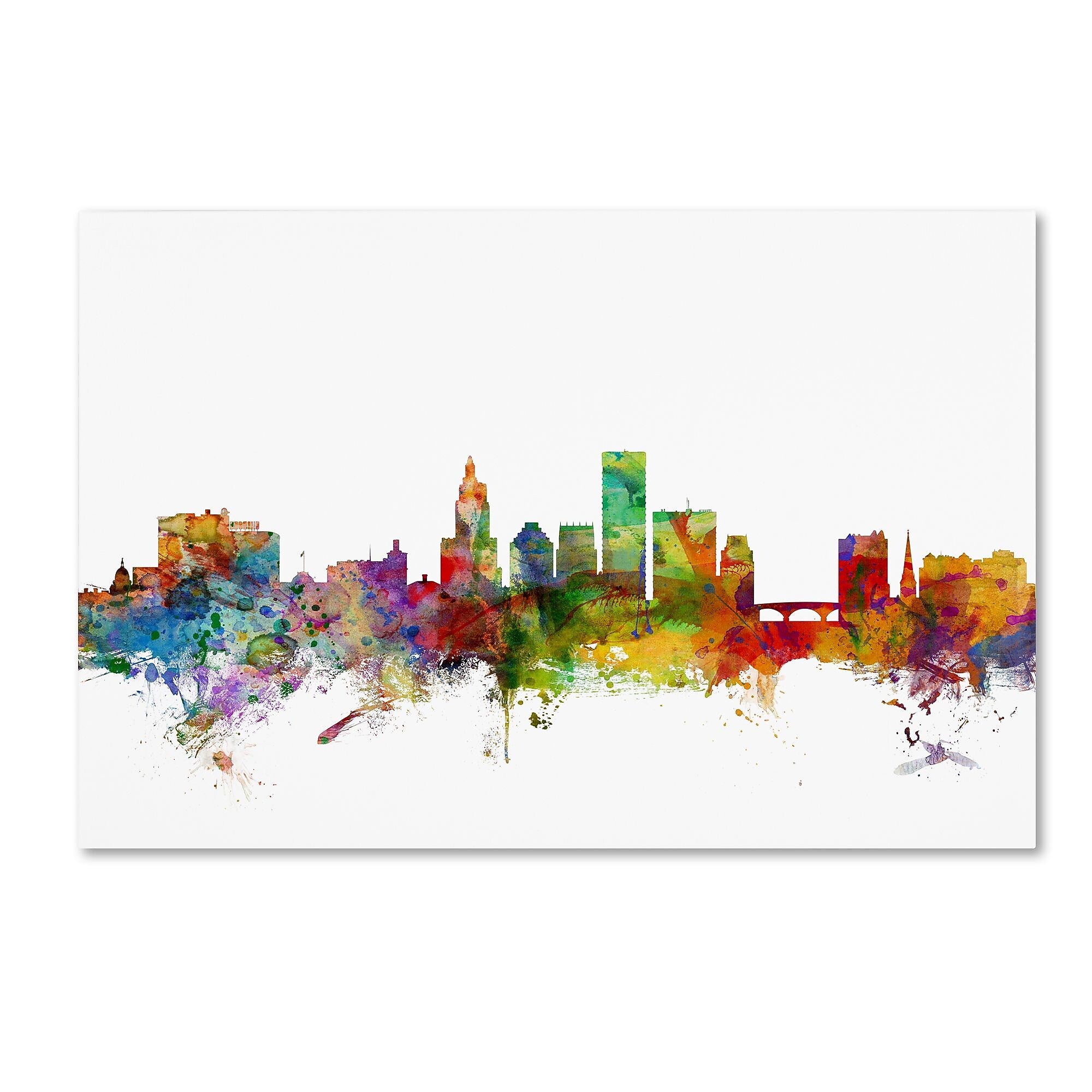 Trademark Fine Art ''Providence Rhode Island Skyline'' by Michael Tompsett 16" x 24" Canvas Art (MT0588-C1624GG)
