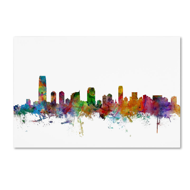 Trademark Fine Art ''Jersey City New Jersey Skyline'' by Michael Tompsett 16" x 24" Canvas Art (MT0594-C1624GG)
