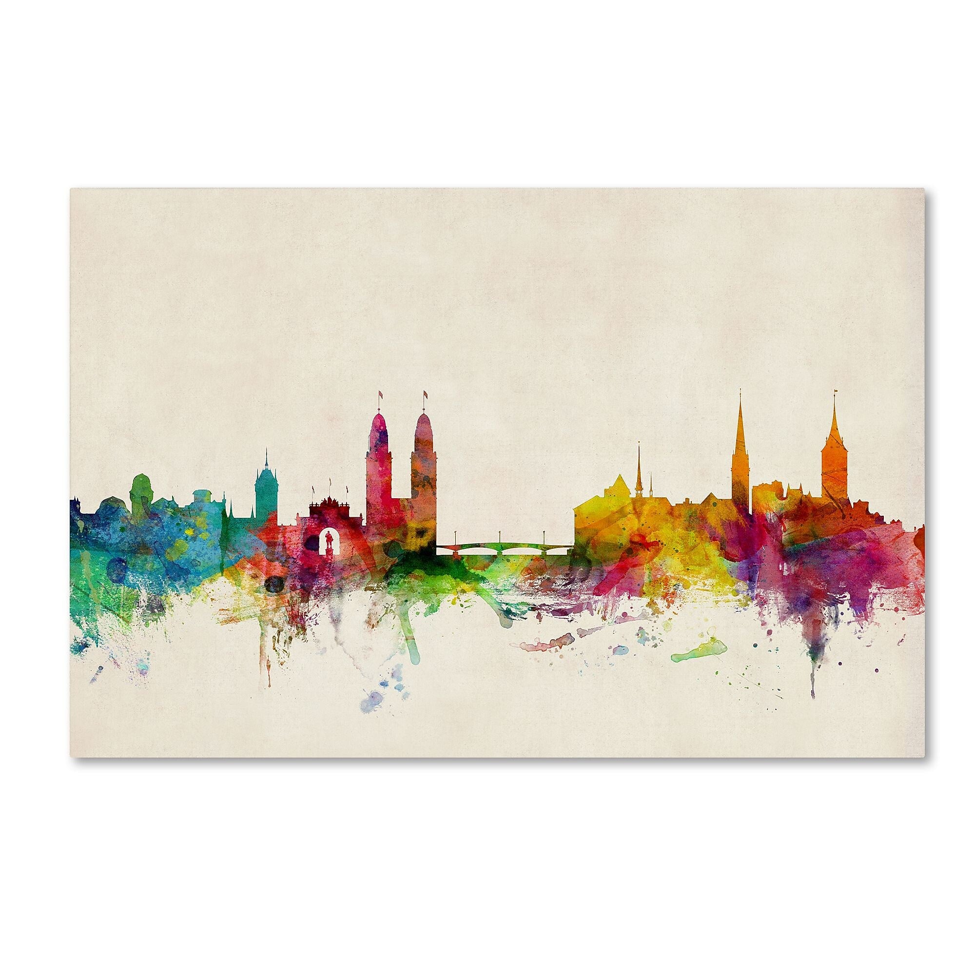 Trademark Fine Art ''Zurich Switzerland Skyline'' by Michael Tompsett 16" x 24" Canvas Art (MT0604-C1624GG)