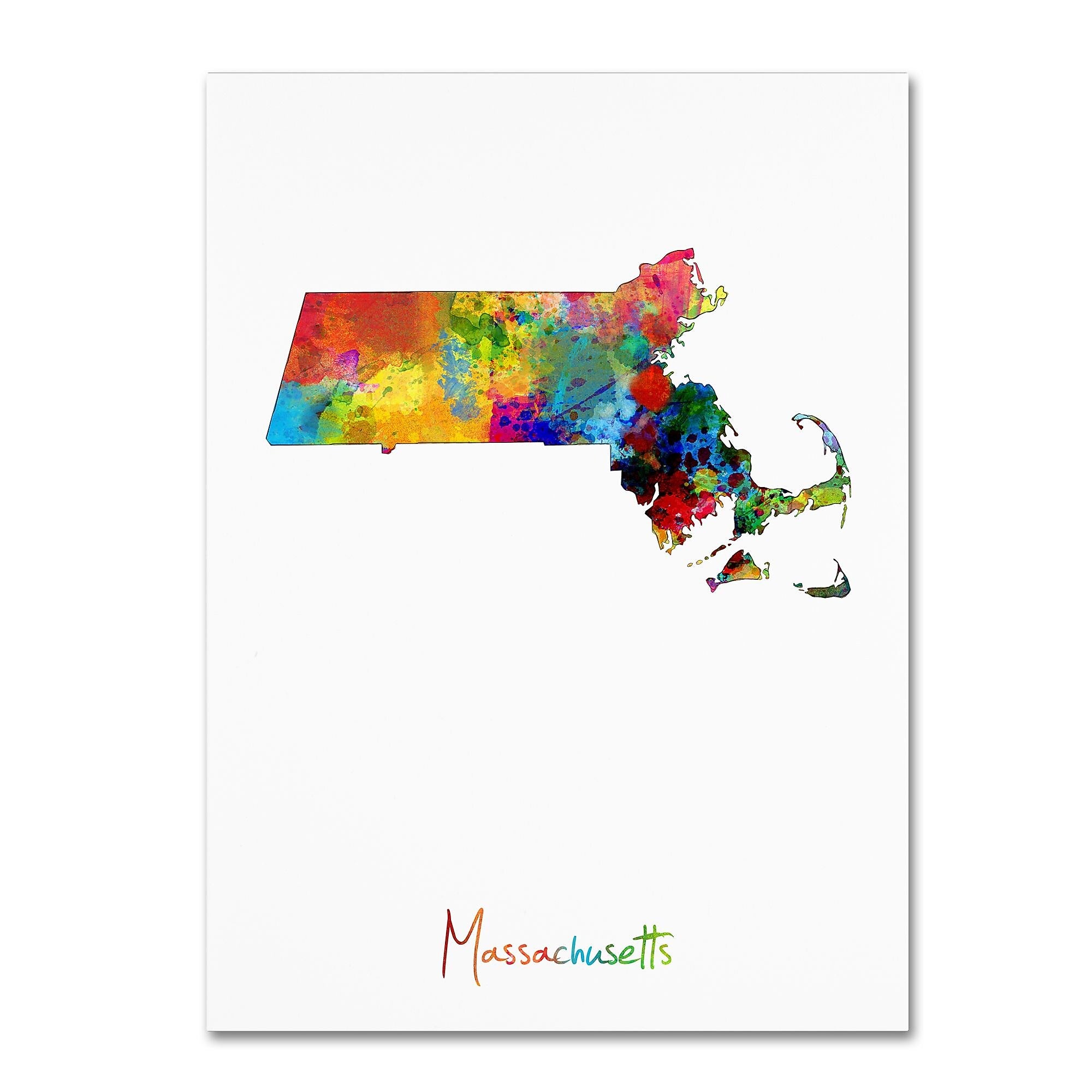 Trademark Fine Art ''Massachusetts Map'' by Michael Tompsett 35" x 47" Canvas Art (MT0694-C3547GG)