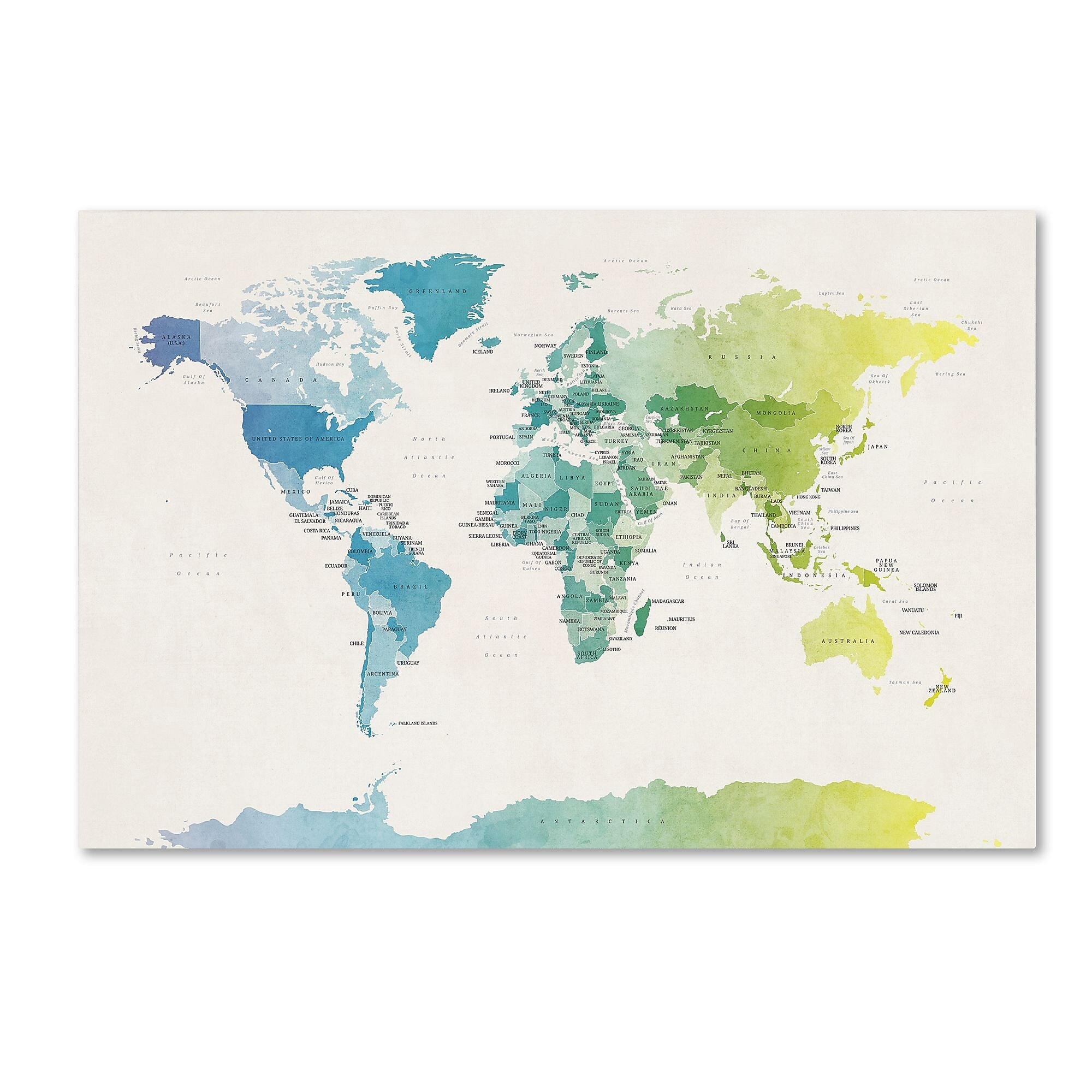 Trademark Fine Art ''Watercolour Political Map of the World 2'' by Michael Tompsett 30" x 47" Canvas Art (MT0726-C3047GG)