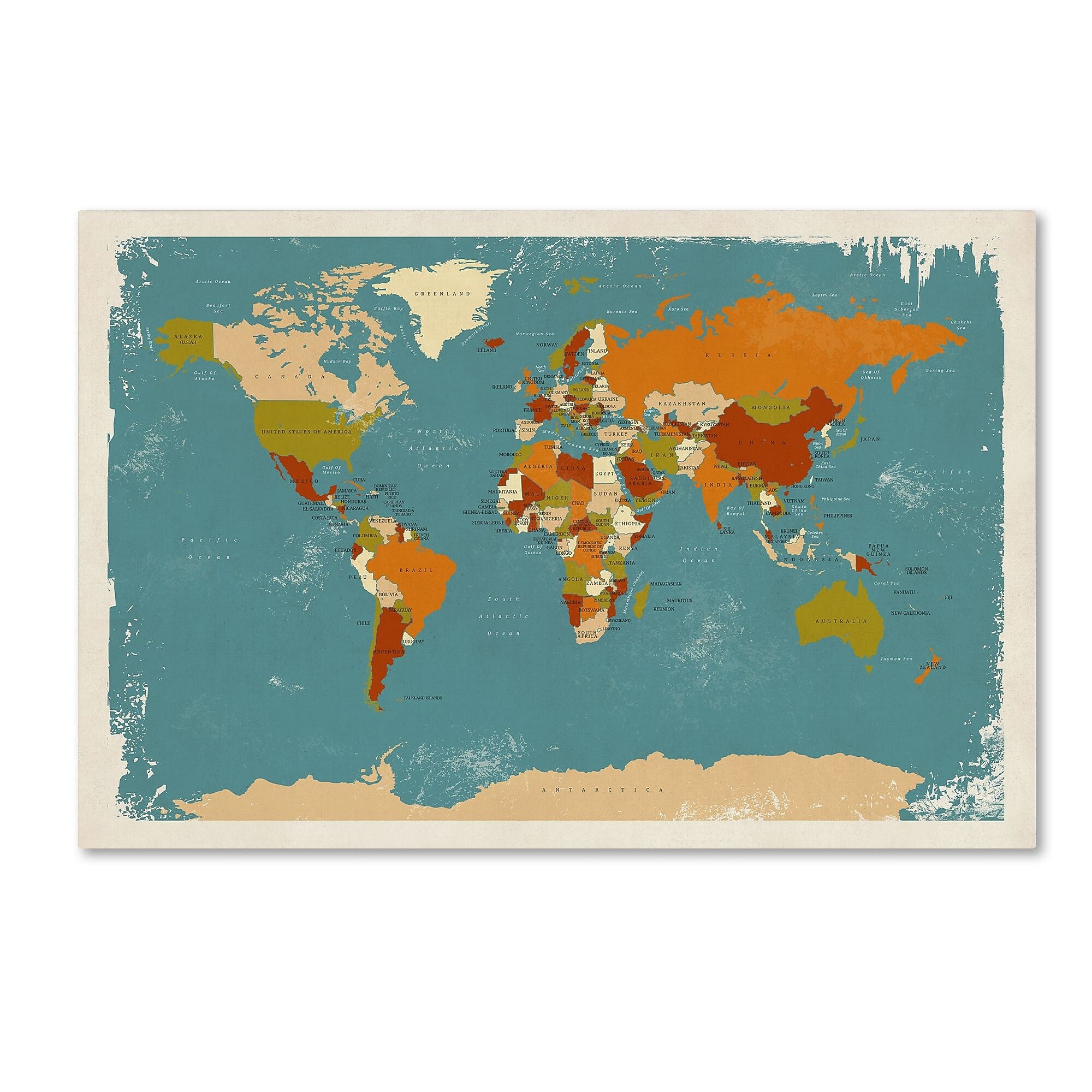 Trademark Fine Art ''Retro Political Map of the World 3'' by Michael Tompsett 30" x 47" Canvas Art (MT0729-C3047GG)