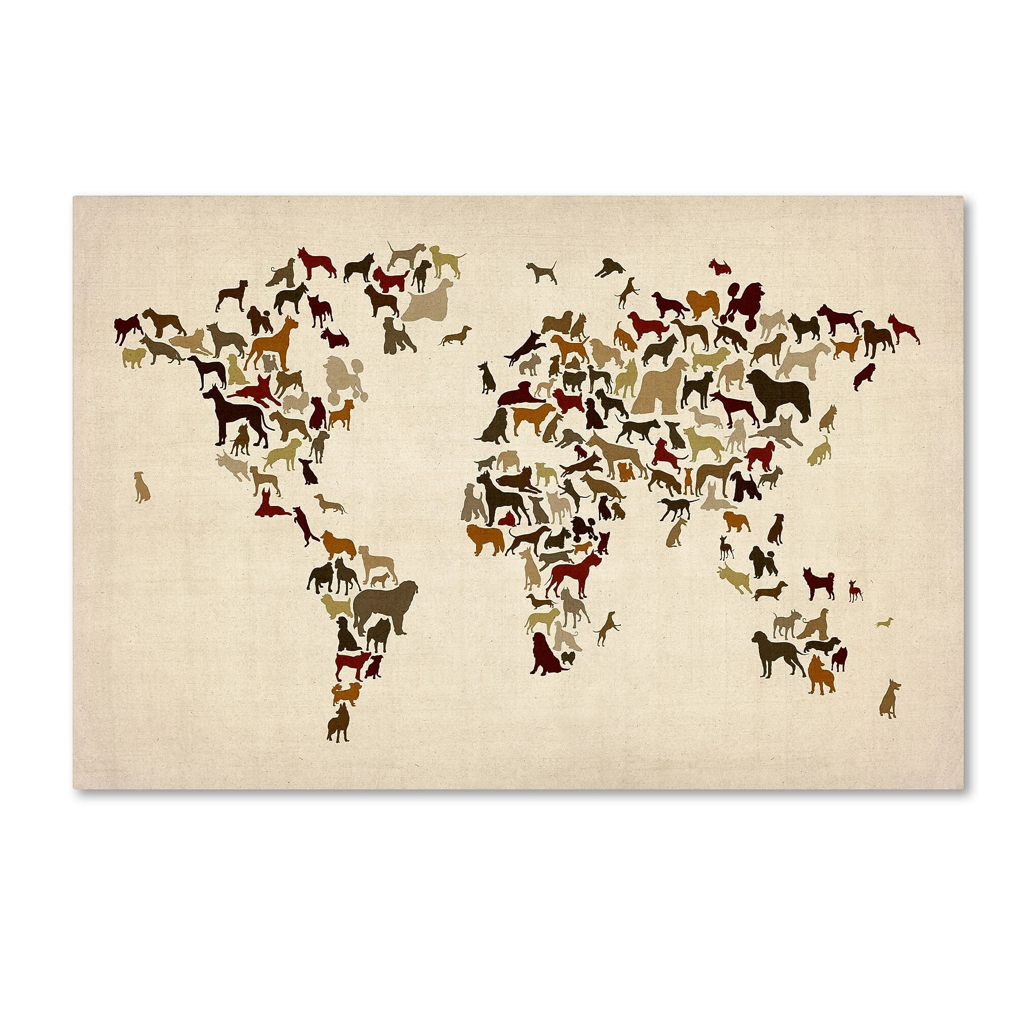 Trademark Fine Art ''World Map of Dogs'' by Michael Tompsett 30" x 47" Canvas Art (MT0730-C3047GG)