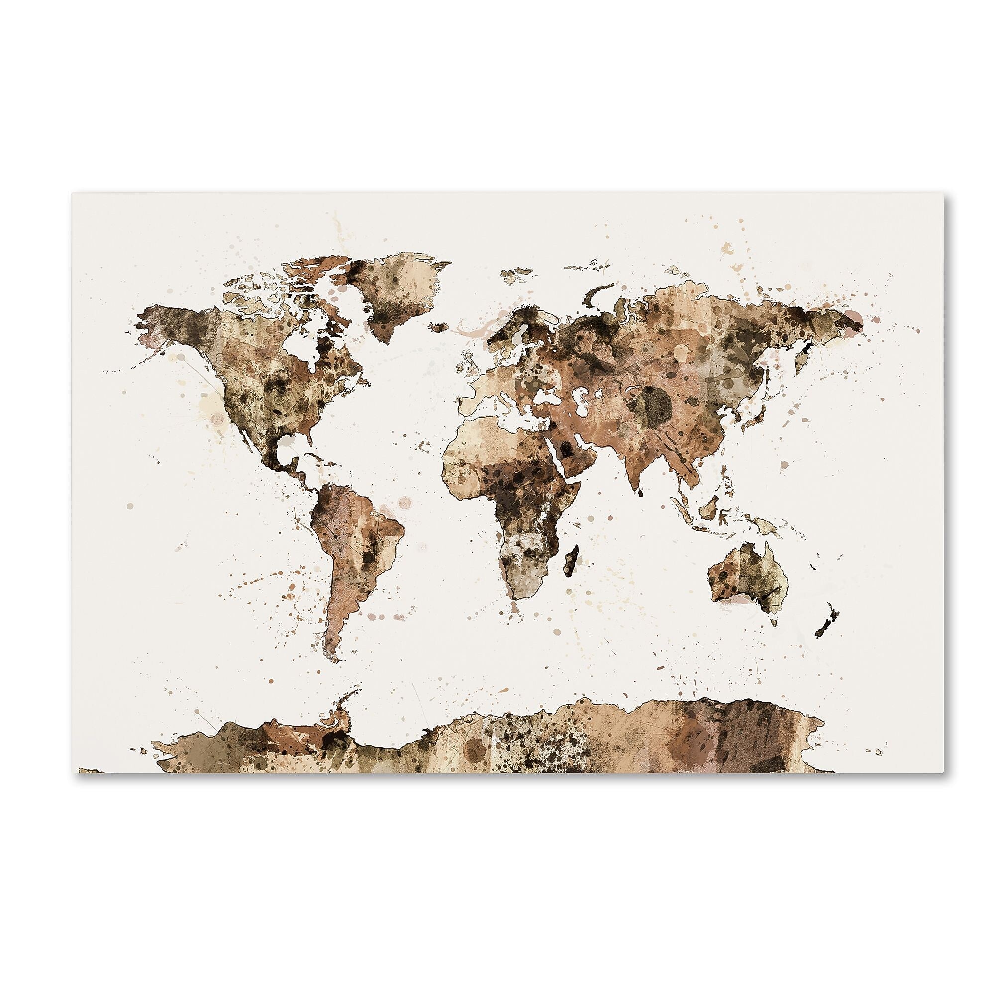 Trademark Fine Art ''Map of the World Sepia Watercolor'' by Michael Tompsett 30" x 47" Canvas Art (MT0733-C3047GG)