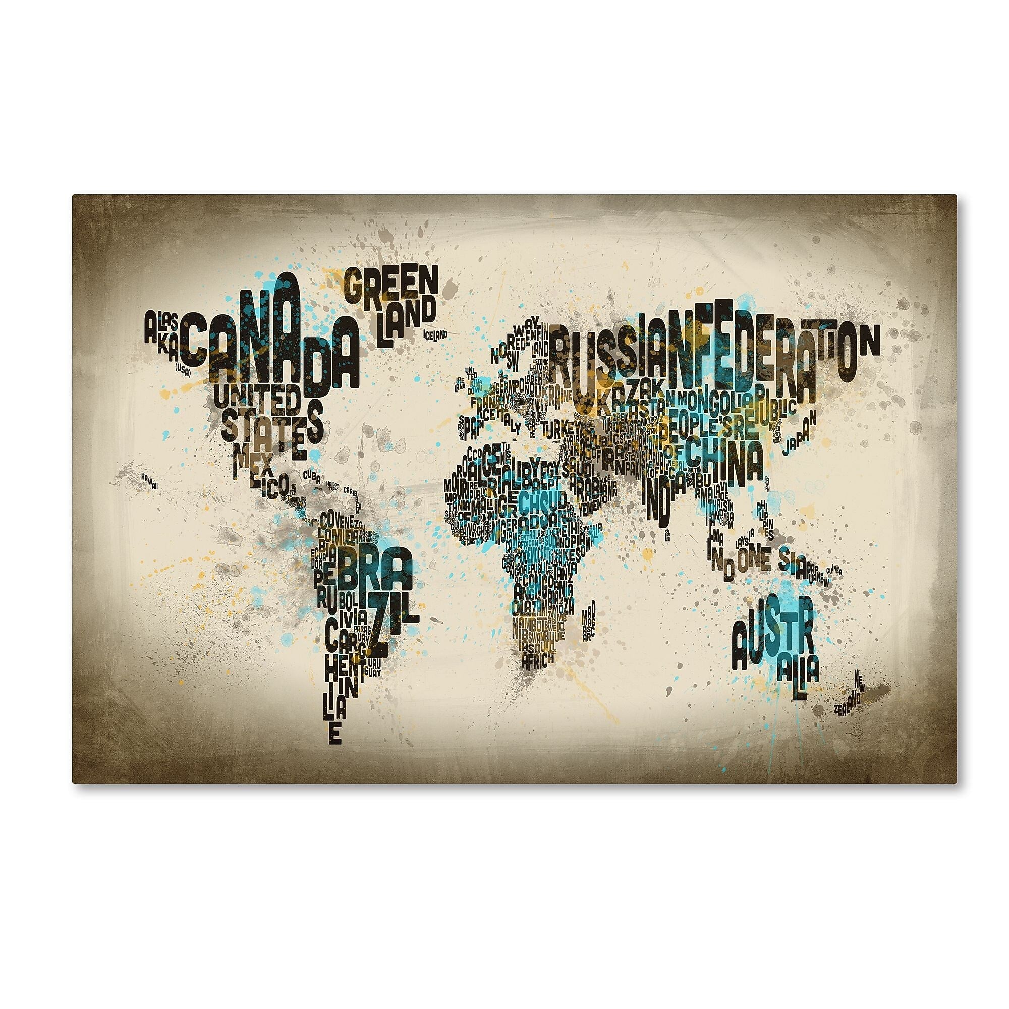 Trademark Fine Art ''Map of the World Watercolor III'' by Michael Tompsett 30" x 47" Canvas Art (MT0735-C3047GG)