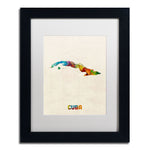 Trademark Fine Art ''Cuba Watercolor Map'' by Michael Tompsett 11" x 14" White Matted Black Frame (MT0737-B1114MF)