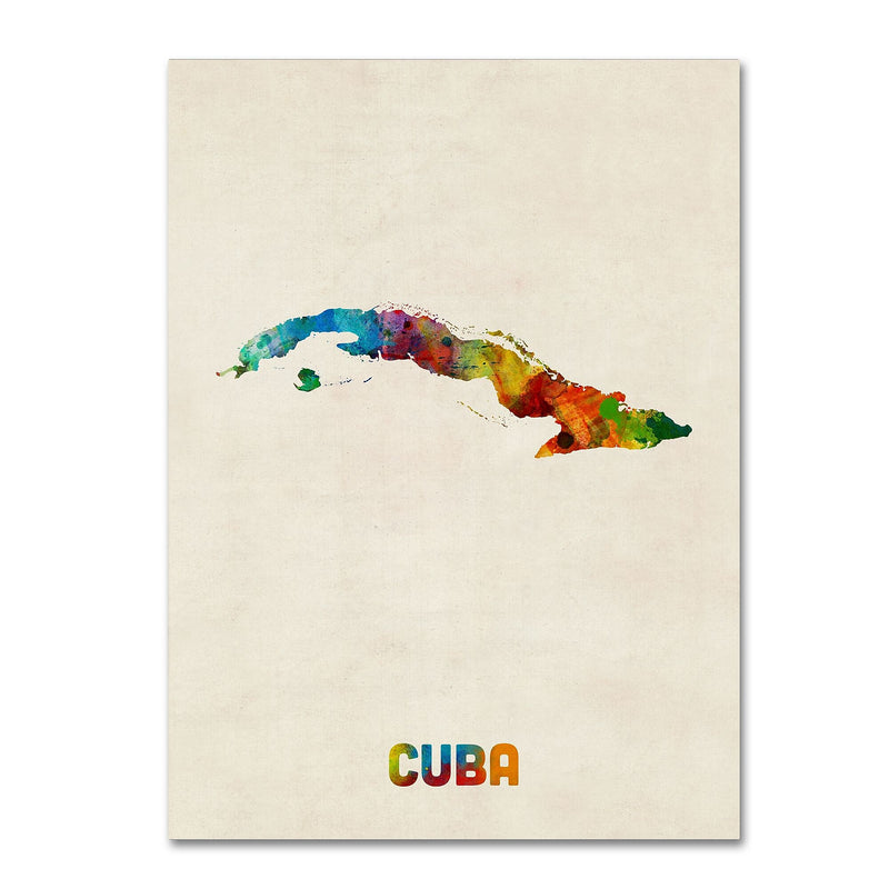 Trademark Fine Art ''Cuba Watercolor Map'' by Michael Tompsett 35" x 47" Canvas Art (MT0737-C3547GG)