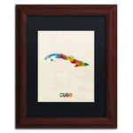 Trademark Fine Art ''Cuba Watercolor Map'' by Michael Tompsett 11" x 14" Black Matted Wood Frame (MT0737-W1114BMF)