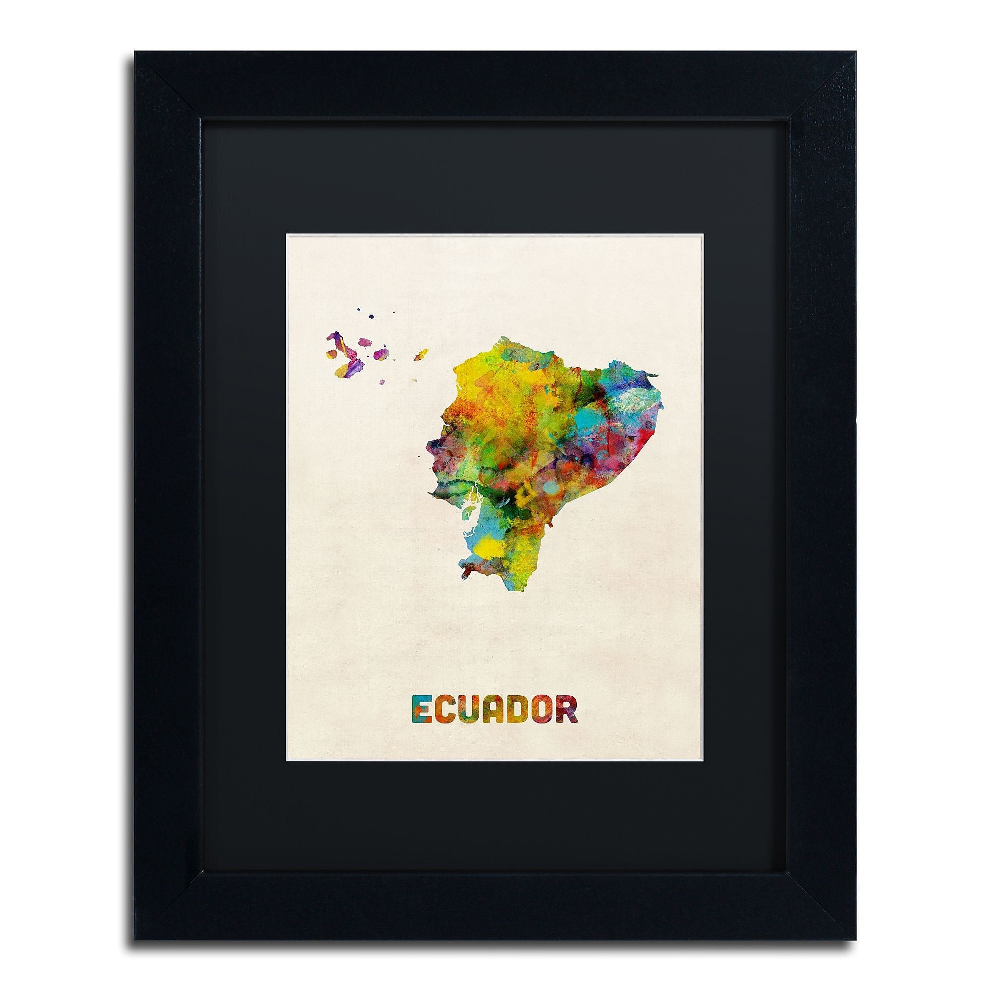 Trademark Fine Art ''Ecuador Watercolor Map'' by Michael Tompsett 11" x 14" Black Matted Black Frame (MT0739-B1114BMF)