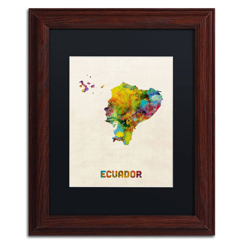 Trademark Fine Art ''Ecuador Watercolor Map'' by Michael Tompsett 11" x 14" Black Matted Wood Frame (MT0739-W1114BMF)