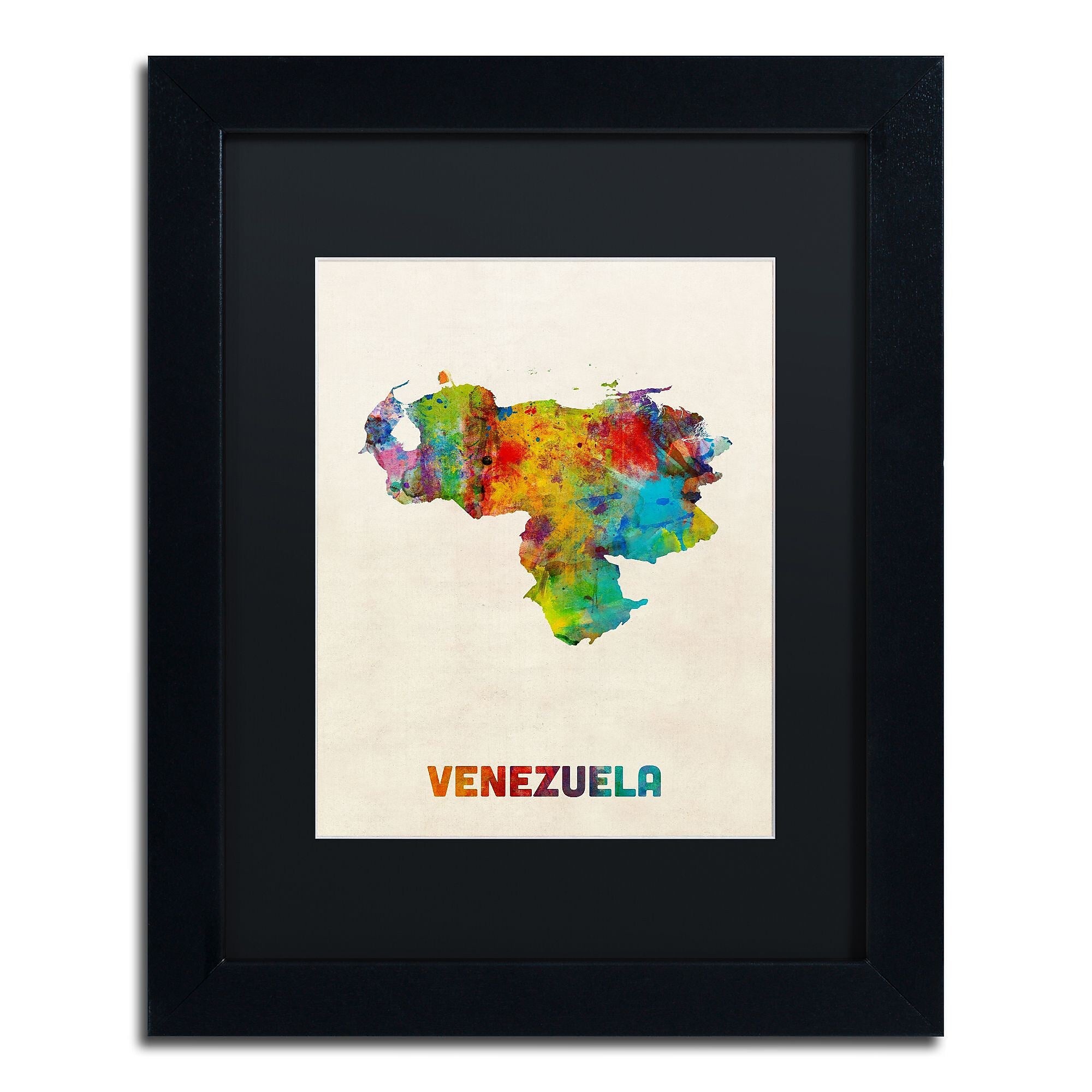 Trademark Fine Art ''Venezuela Watercolor Map'' by Michael Tompsett 11" x 14" Black Matted Black Frame (MT0740-B1114BMF)