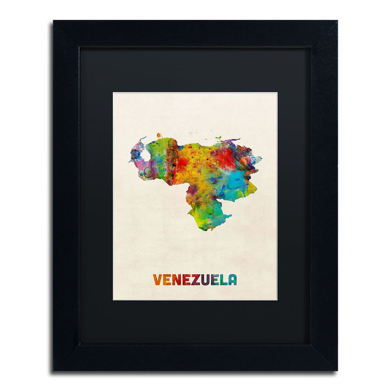 Trademark Fine Art ''Venezuela Watercolor Map'' by Michael Tompsett 11" x 14" Black Matted Black Frame (MT0740-B1114BMF)