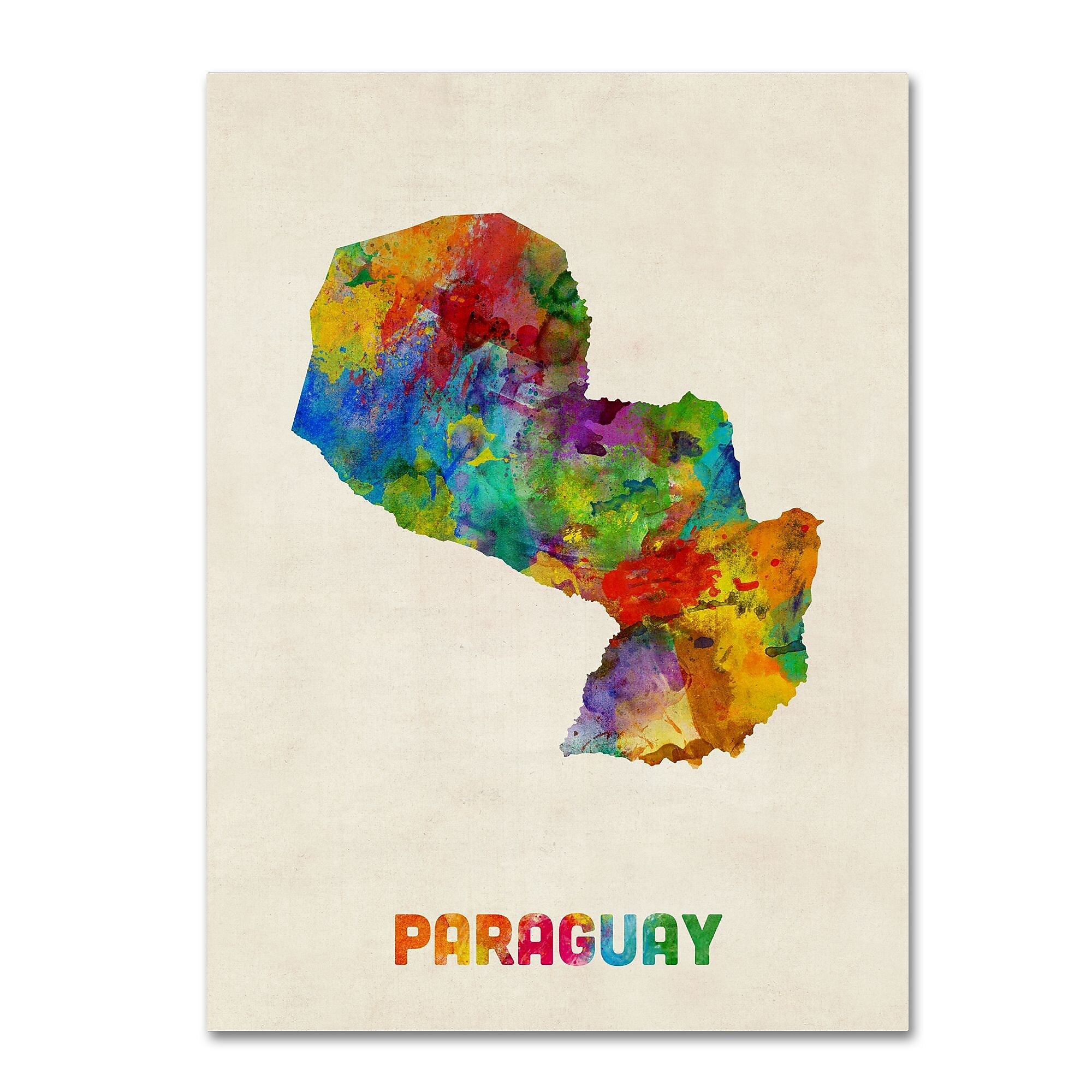 Trademark Fine Art ''Paraguay Watercolor Map'' by Michael Tompsett 35" x 47" Canvas Art (MT0742-C3547GG)