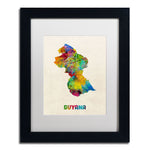Trademark Fine Art ''Guyana Watercolor Map'' by Michael Tompsett 11" x 14" White Matted Black Frame (MT0743-B1114MF)