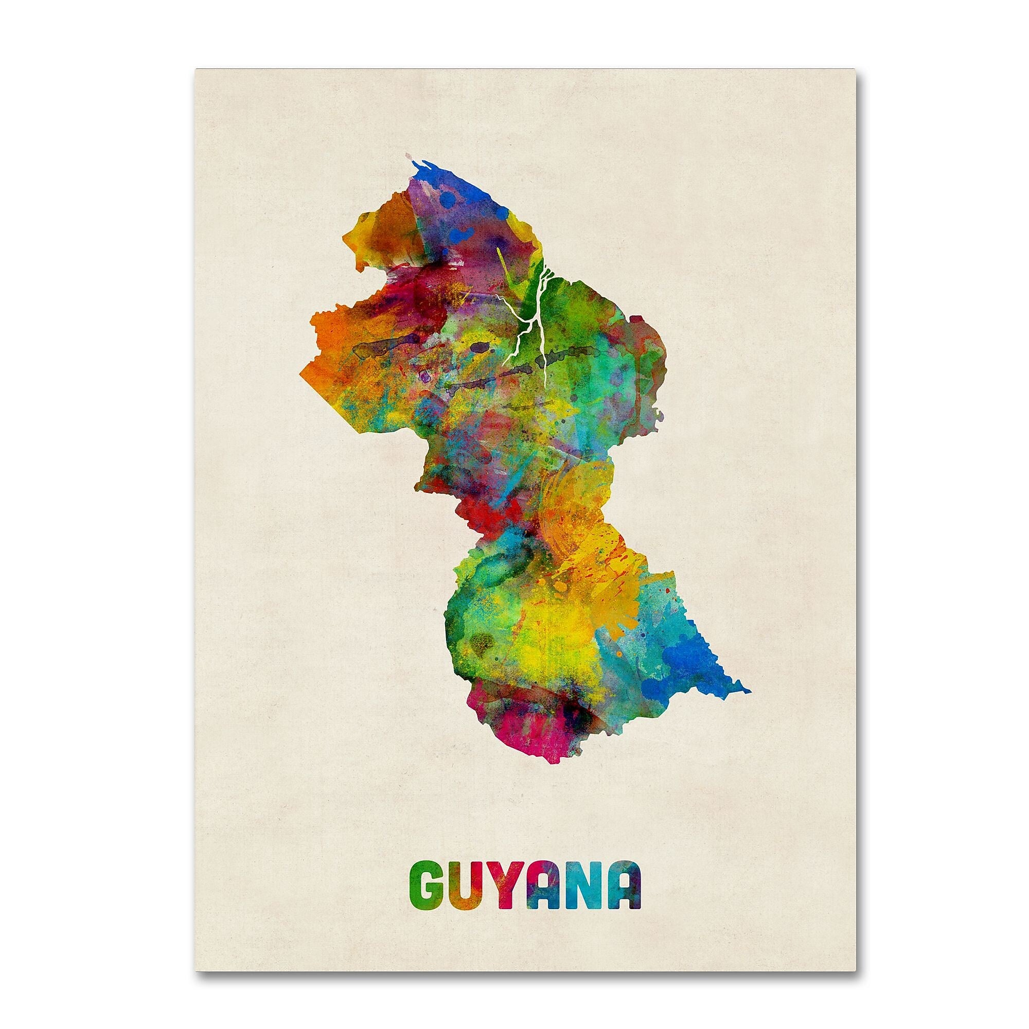 Trademark Fine Art ''Guyana Watercolor Map'' by Michael Tompsett 35" x 47" Canvas Art (MT0743-C3547GG)
