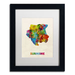 Trademark Fine Art ''Suriname Watercolor Map'' by Michael Tompsett 11" x 14" White Matted Black Frame (MT0744-B1114MF)
