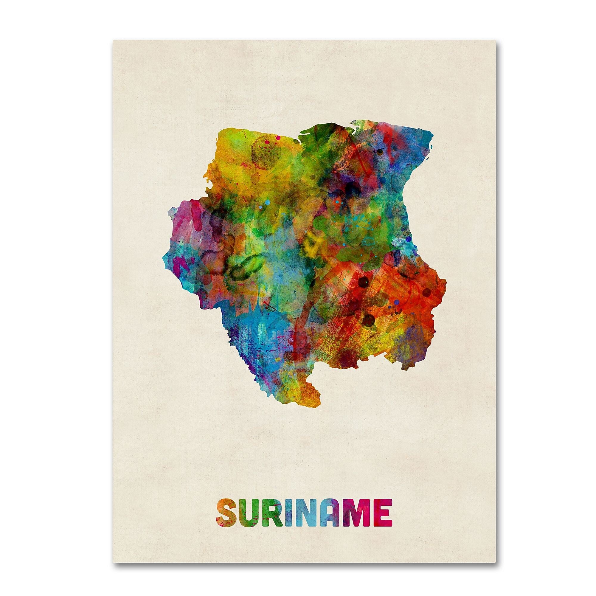 Trademark Fine Art ''Suriname Watercolor Map'' by Michael Tompsett 35" x 47" Canvas Art (MT0744-C3547GG)