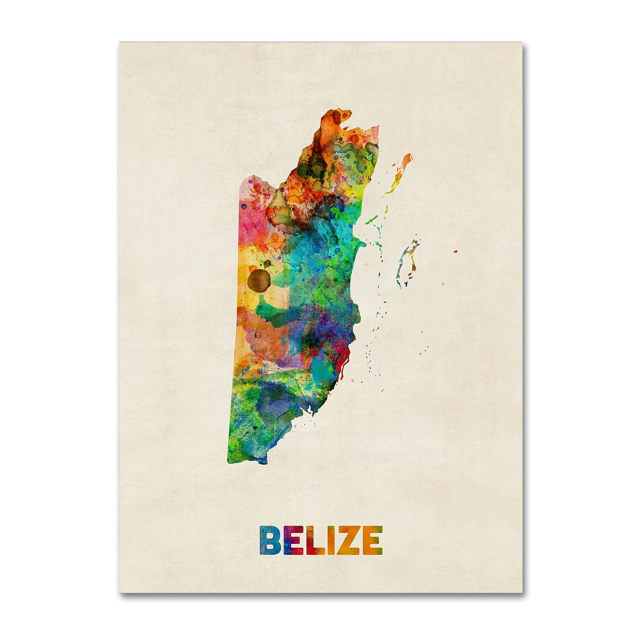 Trademark Fine Art ''Belize Watercolor Map'' by Michael Tompsett 35" x 47" Canvas Art (MT0745-C3547GG)
