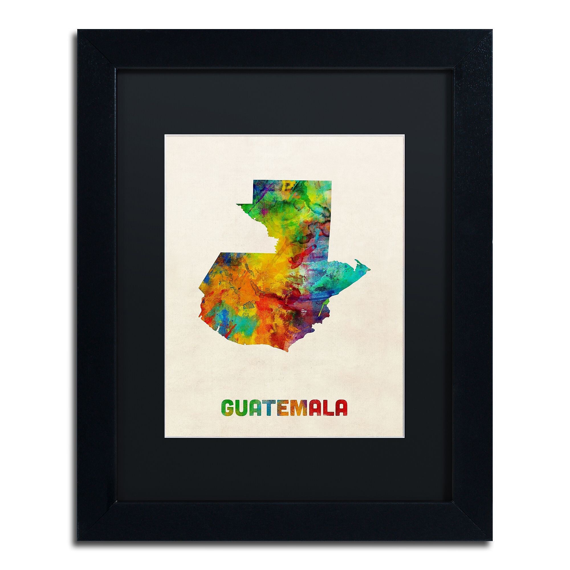 Trademark Fine Art ''Guatemala Watercolor Map'' by Michael Tompsett 11" x 14" Black Matted Black Frame (MT0746-B1114BMF)