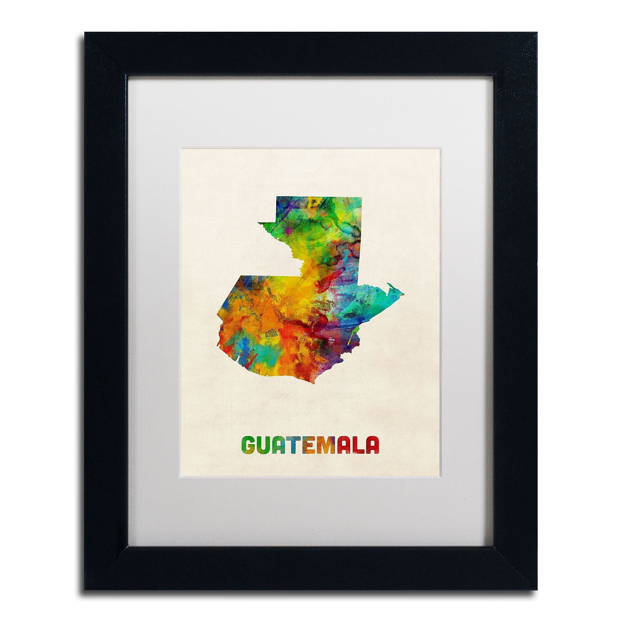 Trademark Fine Art ''Guatemala Watercolor Map'' by Michael Tompsett 11" x 14" White Matted Black Frame (MT0746-B1114MF)