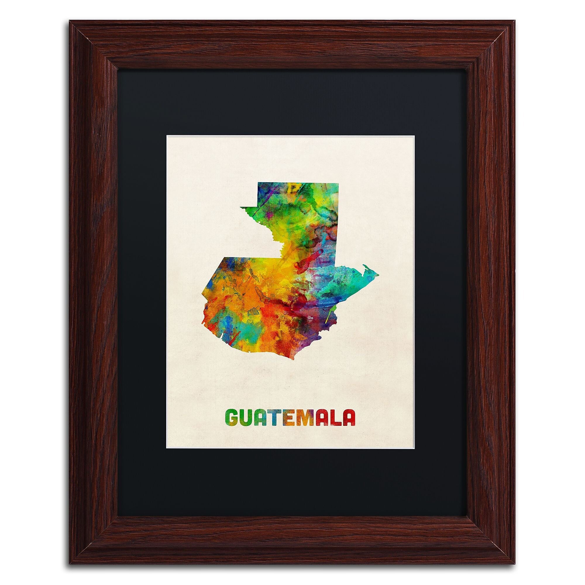 Trademark Fine Art ''Guatemala Watercolor Map'' by Michael Tompsett 11" x 14" Black Matted Wood Frame (MT0746-W1114BMF)
