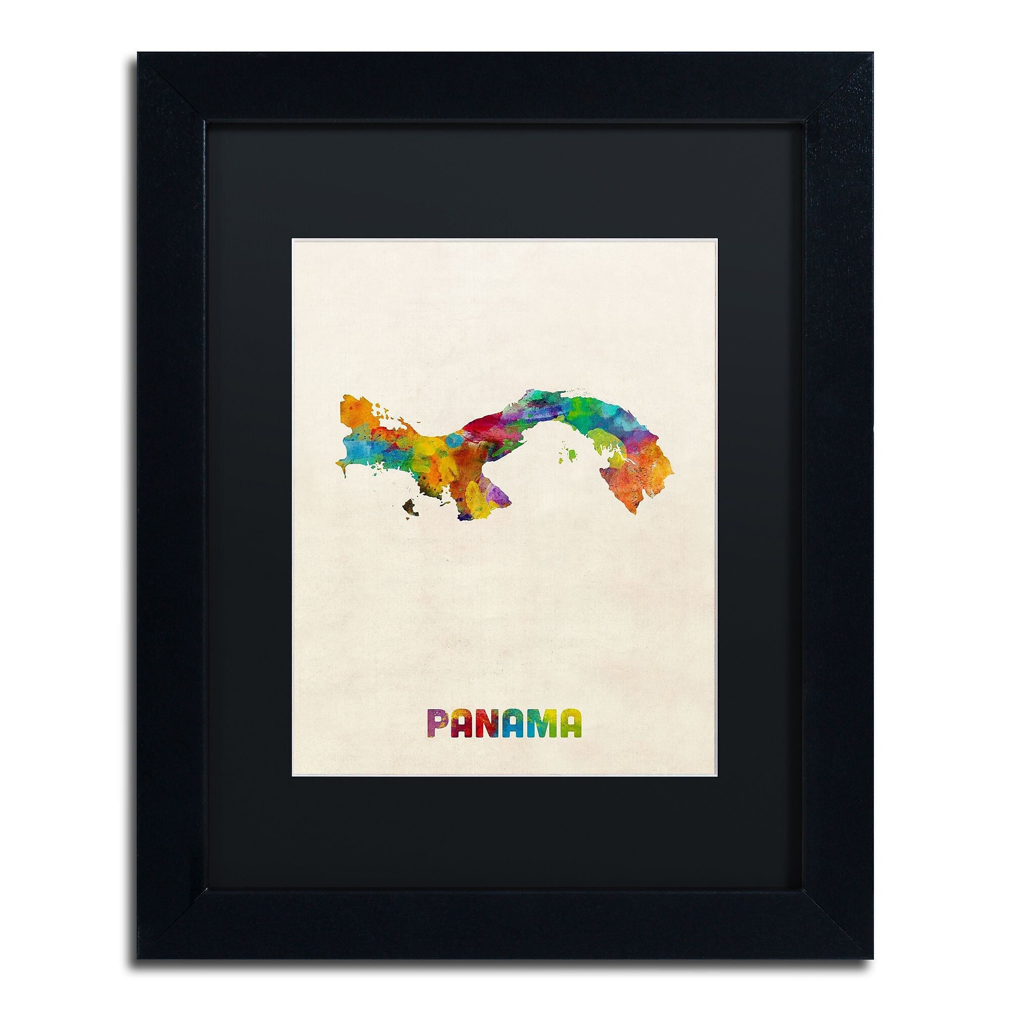 Trademark Fine Art ''Panama Watercolor Map'' by Michael Tompsett 11" x 14" Black Matted Black Frame (MT0747-B1114BMF)