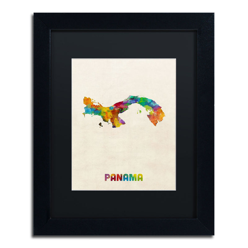 Trademark Fine Art ''Panama Watercolor Map'' by Michael Tompsett 11" x 14" Black Matted Black Frame (MT0747-B1114BMF)