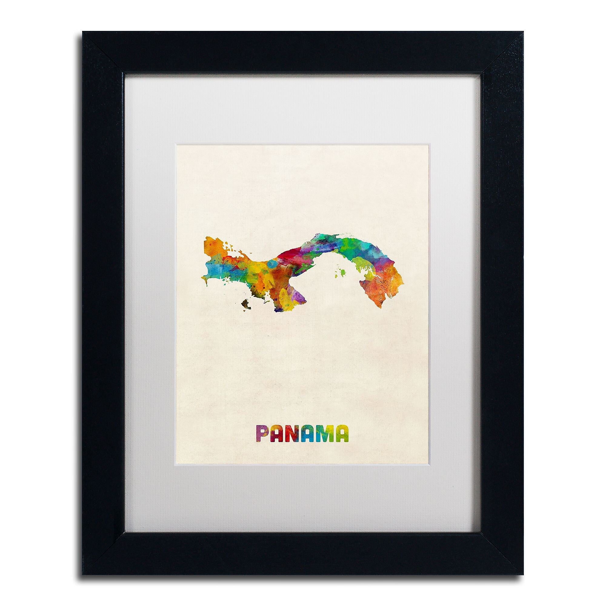 Trademark Fine Art ''Panama Watercolor Map'' by Michael Tompsett 11" x 14" White Matted Black Frame (MT0747-B1114MF)