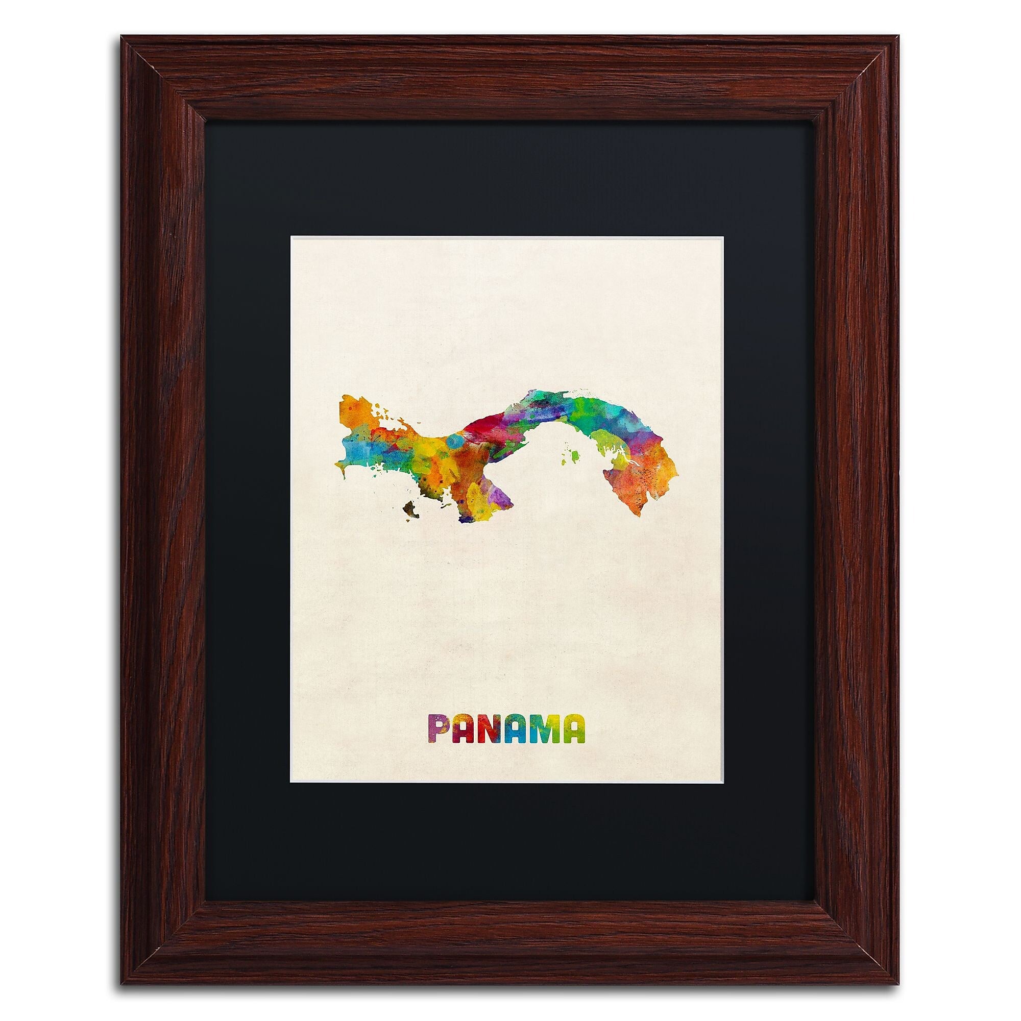 Trademark Fine Art ''Panama Watercolor Map'' by Michael Tompsett 11" x 14" Black Matted Wood Frame (MT0747-W1114BMF)