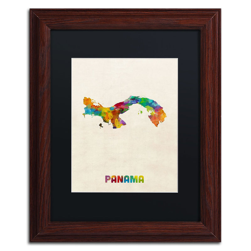 Trademark Fine Art ''Panama Watercolor Map'' by Michael Tompsett 11" x 14" Black Matted Wood Frame (MT0747-W1114BMF)