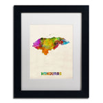 Trademark Fine Art ''Honduras Watercolor Map'' by Michael Tompsett 11" x 14" White Matted Black Frame (MT0748-B1114MF)