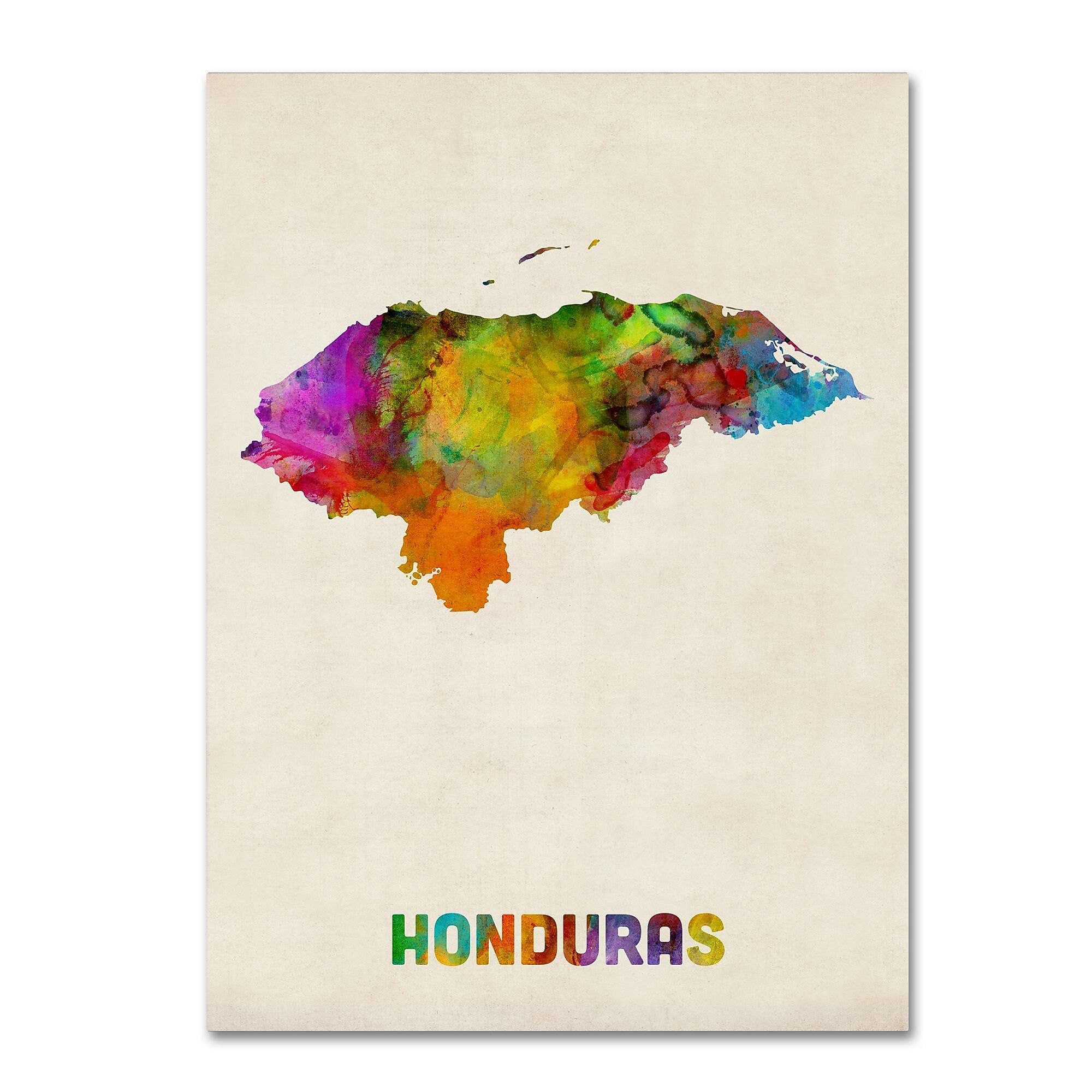Trademark Fine Art ''Honduras Watercolor Map'' by Michael Tompsett 35" x 47" Canvas Art (MT0748-C3547GG)