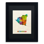 Trademark Fine Art ''Nicaragua Watercolor Map'' by Michael Tompsett 11" x 14" Black Matted Black Frame (MT0749-B1114BMF)