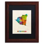 Trademark Fine Art ''Nicaragua Watercolor Map'' by Michael Tompsett 11" x 14" Black Matted Wood Frame (MT0749-W1114BMF)