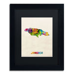 Trademark Fine Art ''Jamaica Watercolor Map'' by Michael Tompsett 11" x 14" Black Matted Black Frame (MT0750-B1114BMF)