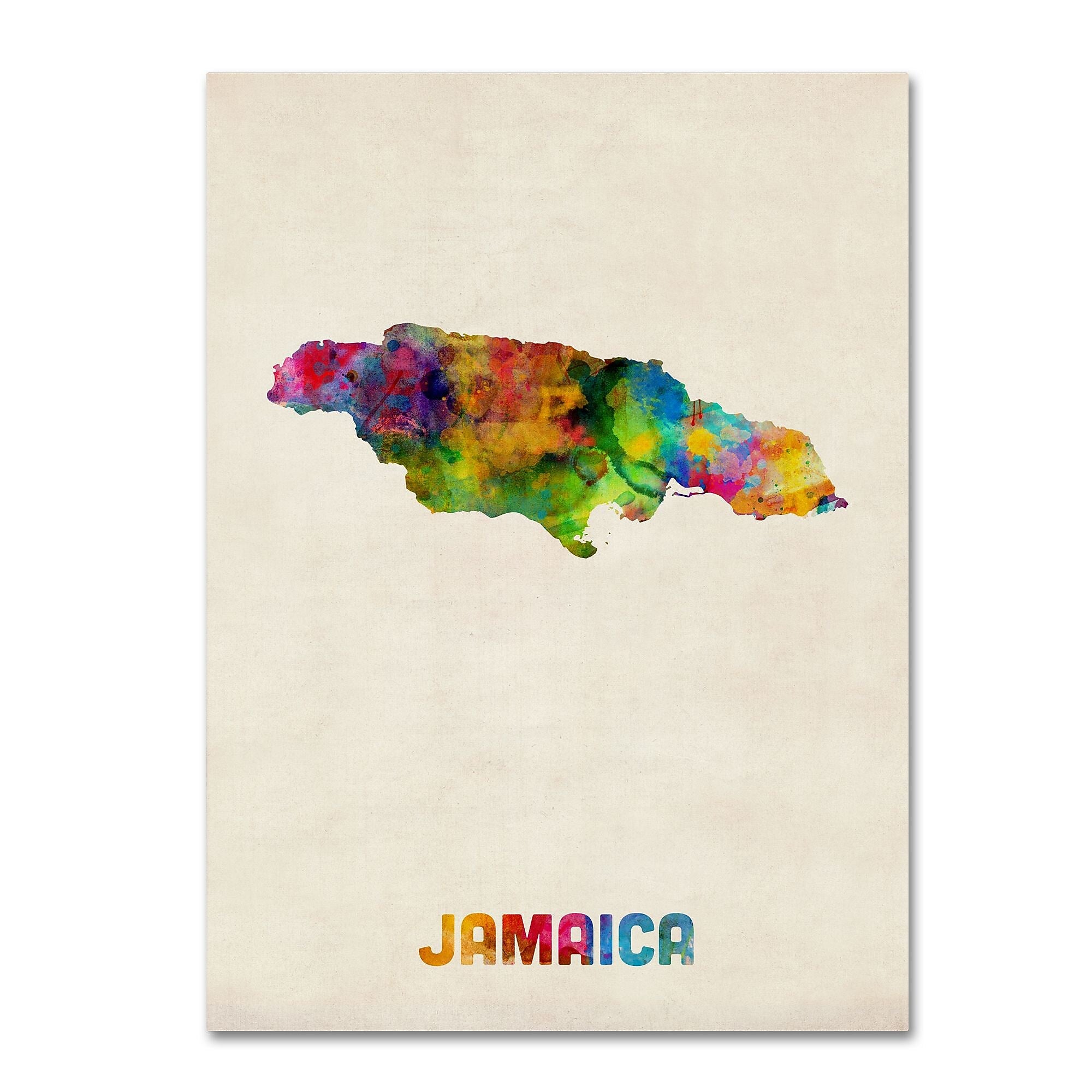 Trademark Fine Art ''Jamaica Watercolor Map'' by Michael Tompsett 35" x 47" Canvas Art (MT0750-C3547GG)