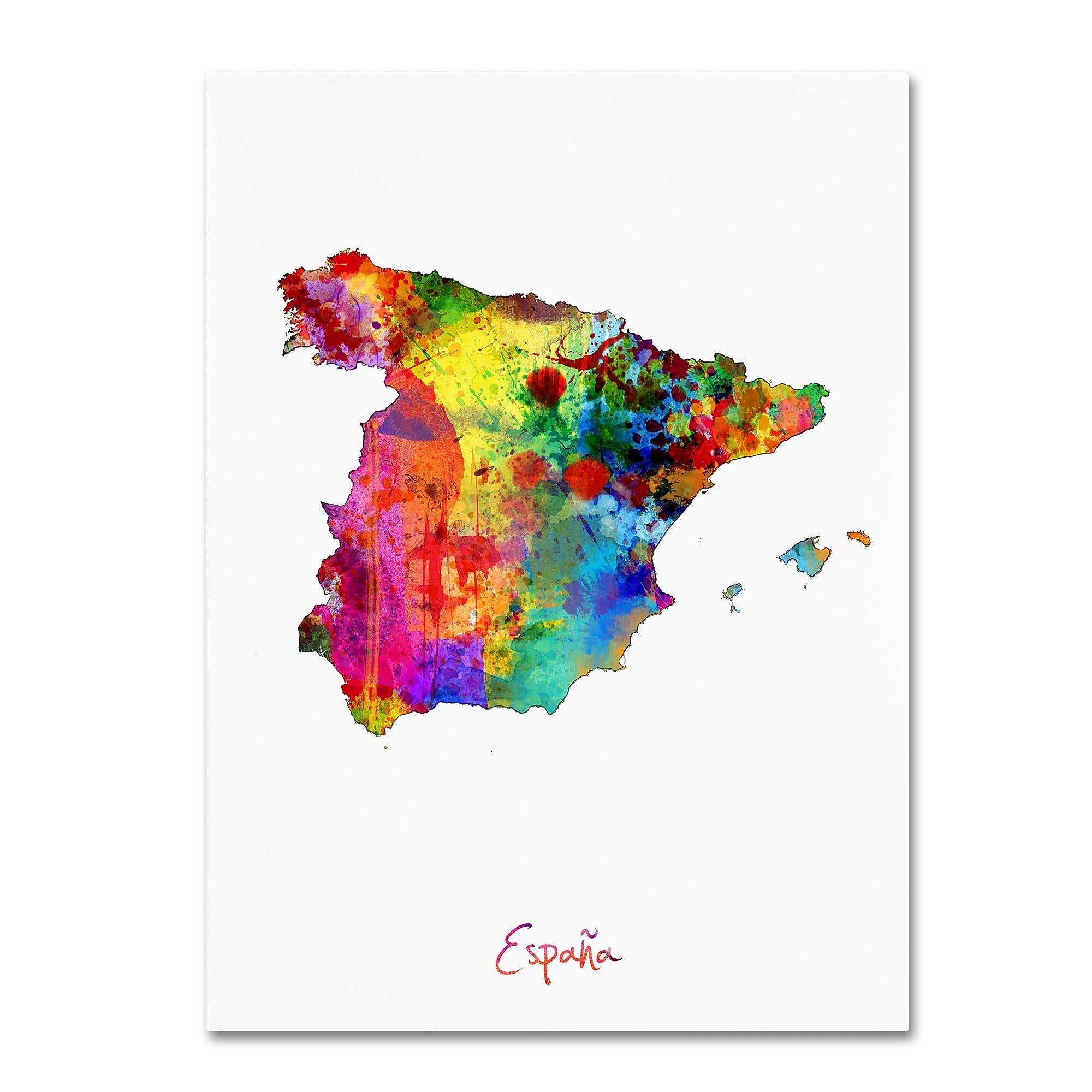 Trademark Fine Art ''Spain Watercolor Map'' by Michael Tompsett 35" x 47" Canvas Art (MT0751-C3547GG)