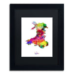 Trademark Fine Art ''Wales Watercolor Map'' by Michael Tompsett 11" x 14" Black Matted Black Frame (MT0752-B1114BMF)
