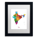 Trademark Fine Art ''India Watercolor Map'' by Michael Tompsett 11" x 14" White Matted Black Frame (MT0753-B1114MF)