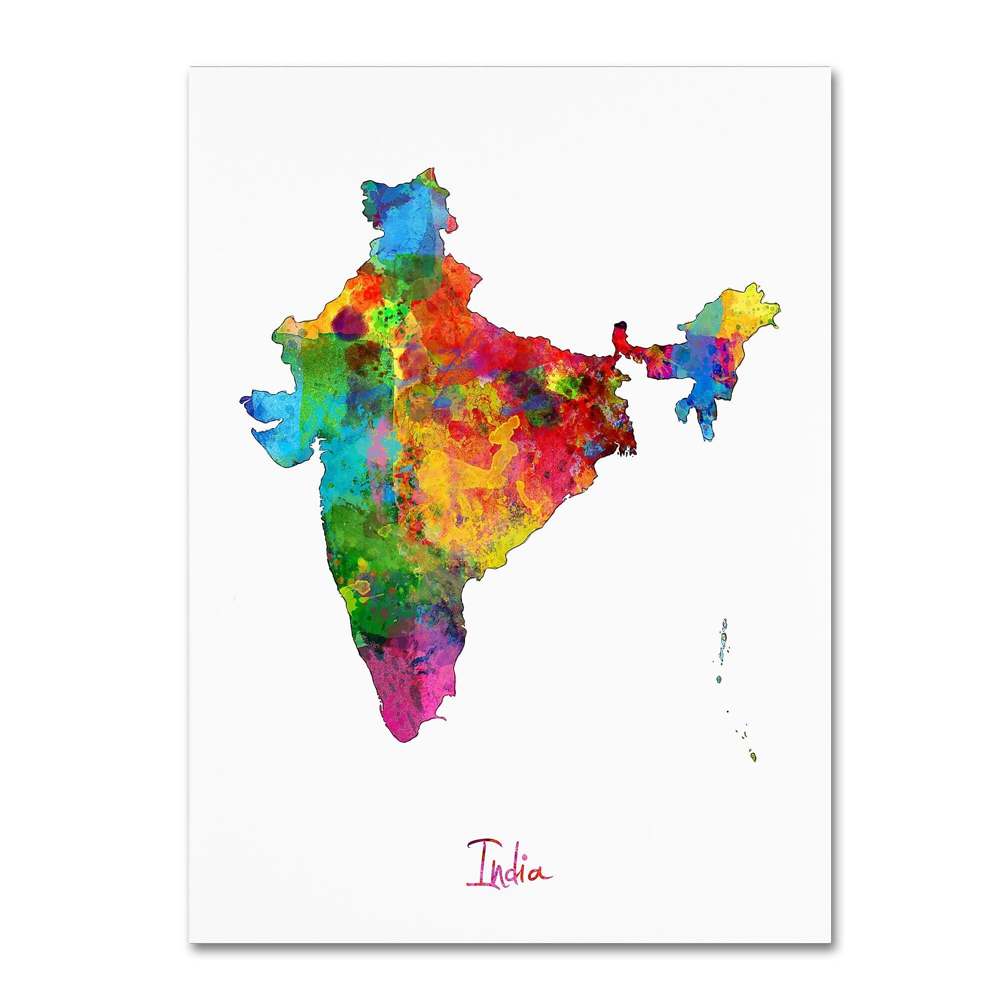 Trademark Fine Art ''India Watercolor Map'' by Michael Tompsett 35" x 47" Canvas Art (MT0753-C3547GG)