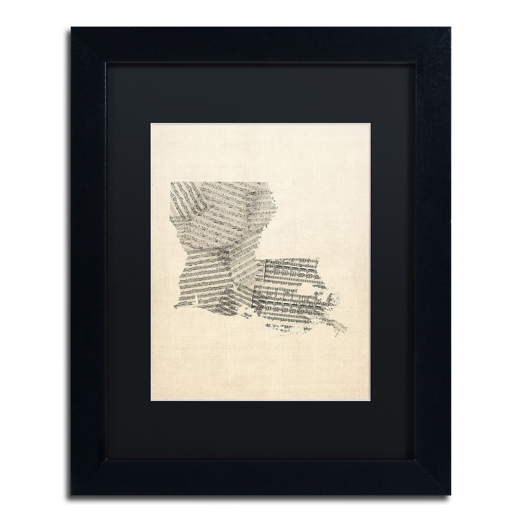 Trademark Fine Art ''Old Sheet Music Map of Louisiana'' by Michael Tompsett 11"x14" Black Frame (MT0754-B1114BMF)