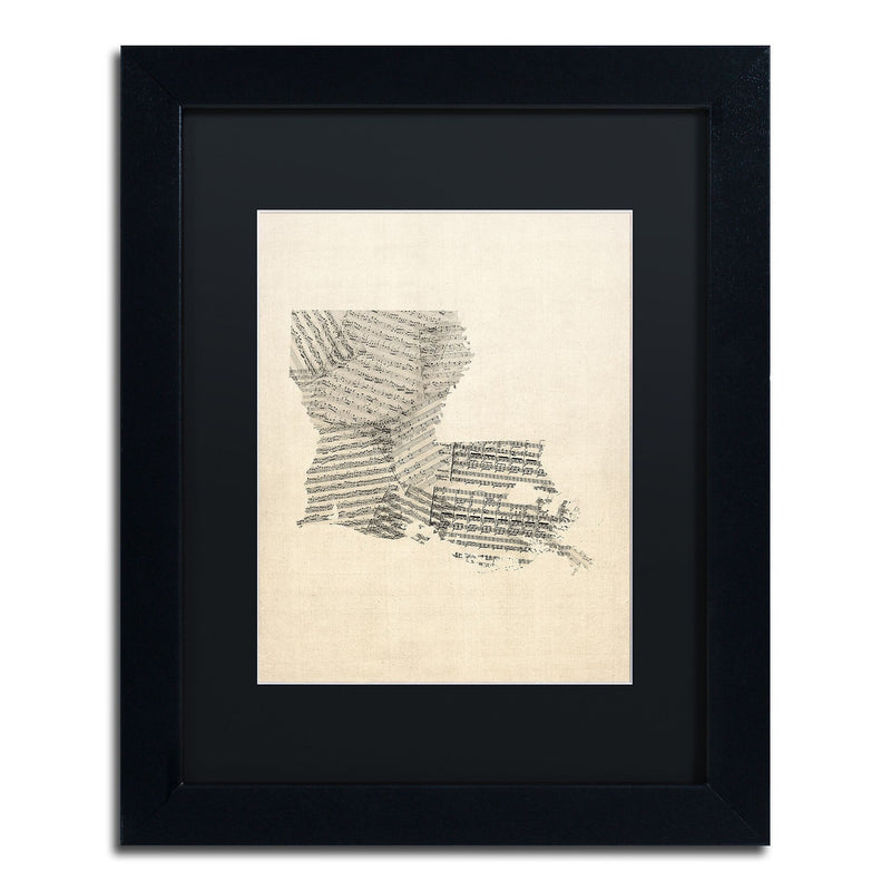 Trademark Fine Art ''Old Sheet Music Map of Louisiana'' by Michael Tompsett 11"x14" Black Frame (MT0754-B1114BMF)