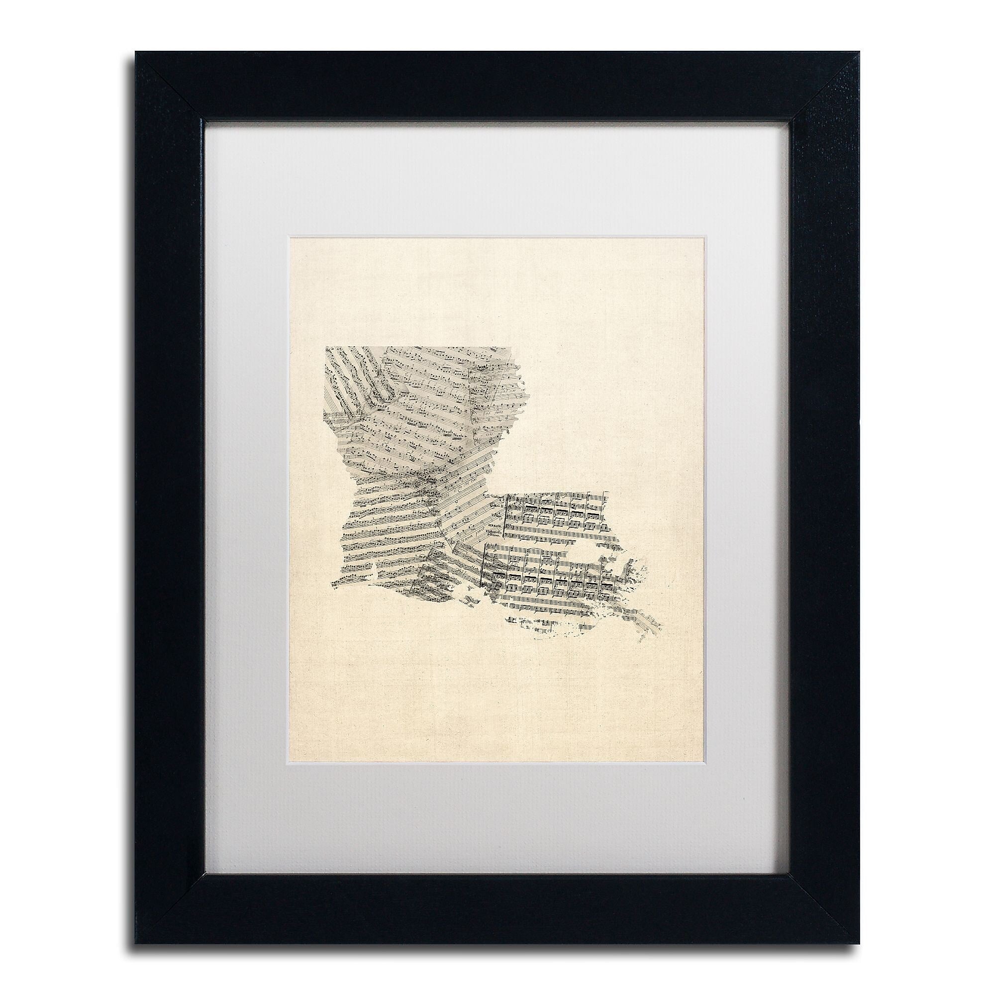 Trademark Fine Art ''Old Sheet Music Map of Louisiana'' by Michael Tompsett 11"x14" Black Frame (MT0754-B1114MF)