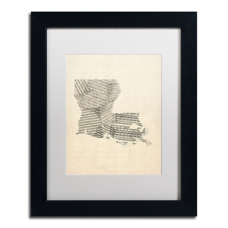 Trademark Fine Art ''Old Sheet Music Map of Louisiana'' by Michael Tompsett 11"x14" Black Frame (MT0754-B1114MF)